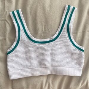 White and Teal Knit Crop Top